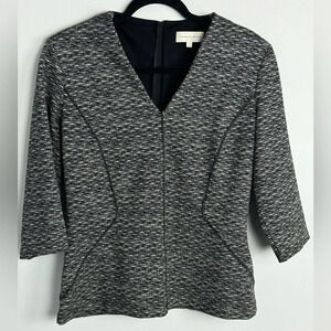 Veronika Maine Gray Tweed Knit V-Neck top size Large